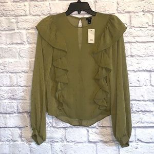 River Island Ruffled Metallic Embroidery Stitching Victorian Blouse